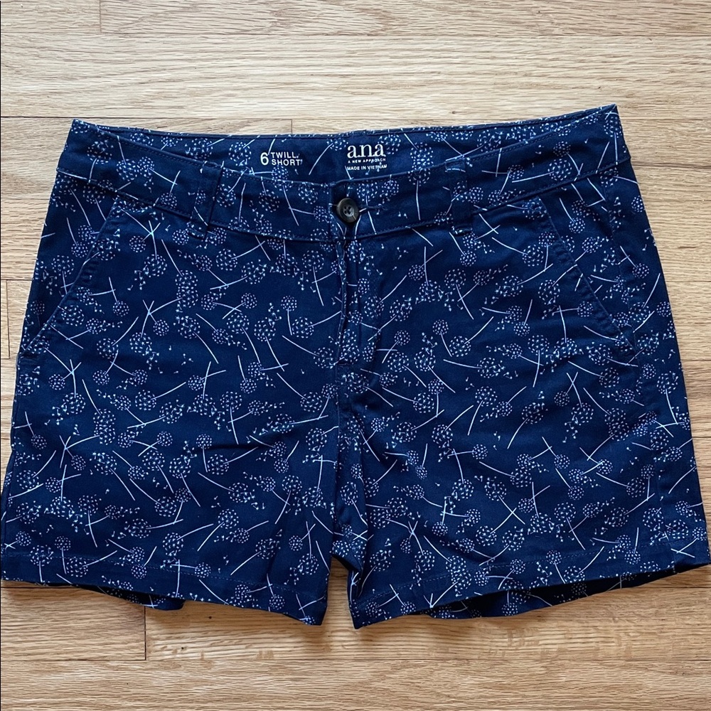 Women's Navy Floral Print Khaki Shorts